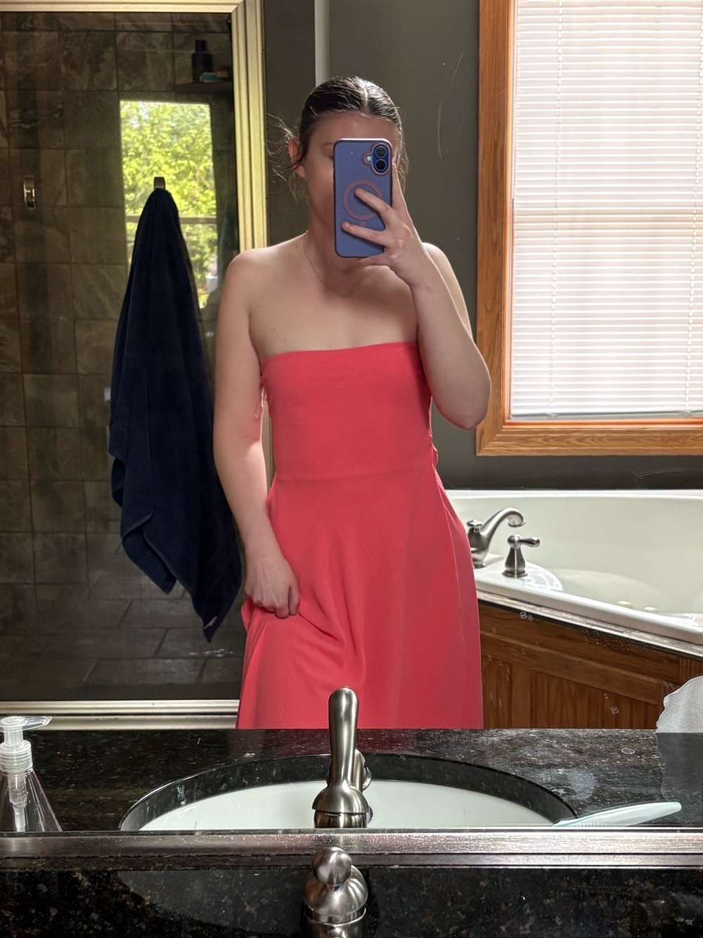 See You Monday Coral Pink Strapless Dress